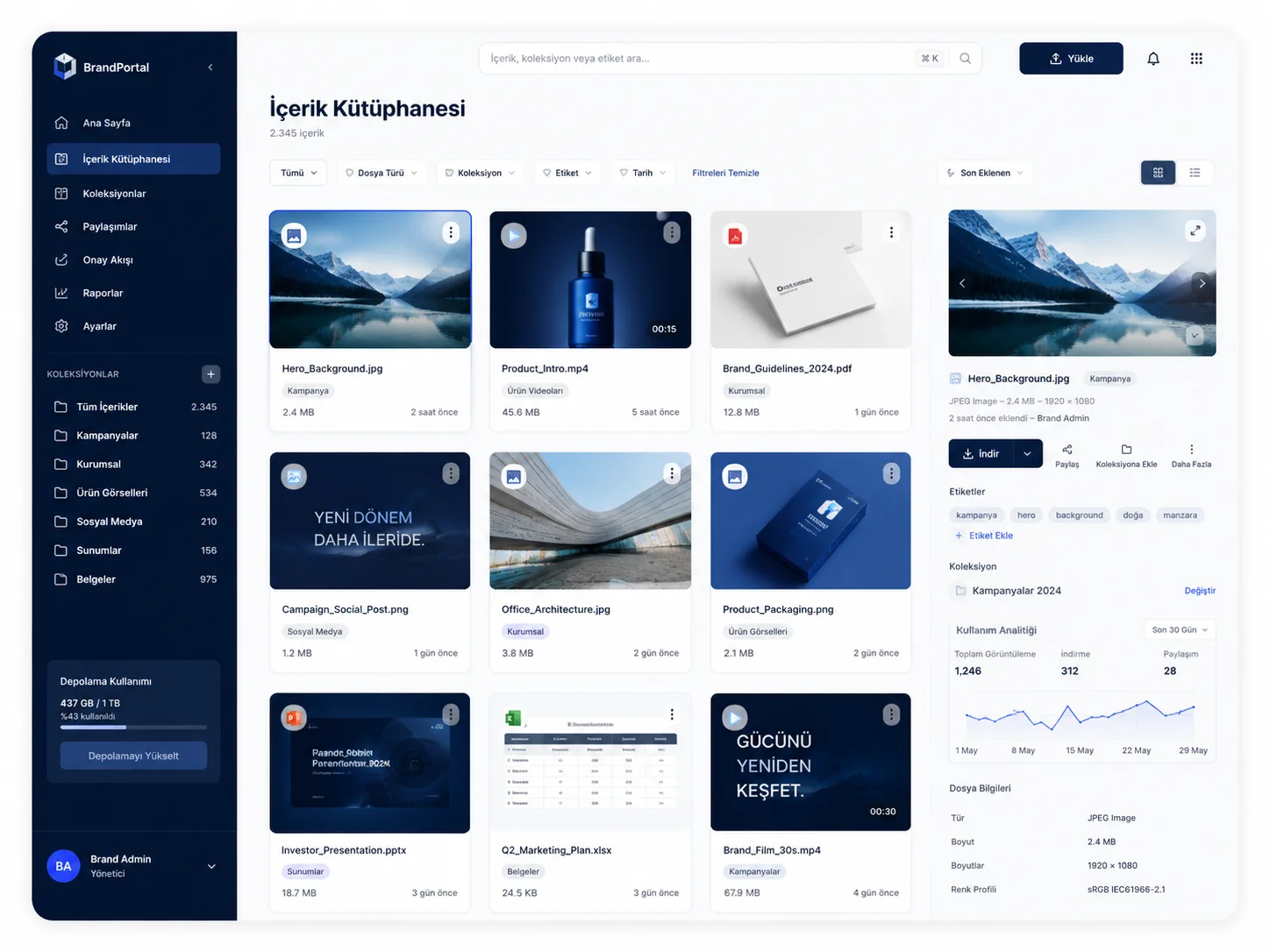 Content Library — digital asset management panel interface